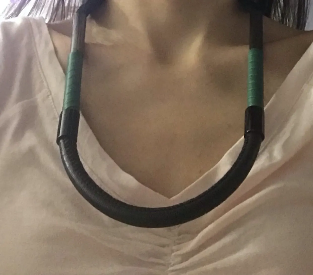 00's Black and Green Leather Avant Garde Necklace by 3.1 Phillip Lim