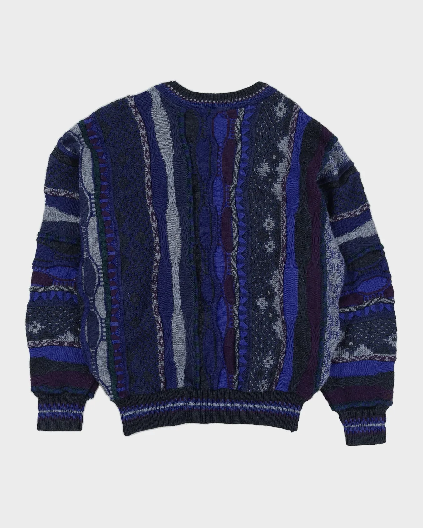 00s Blue Textured Patterned Knitted Jumper - L