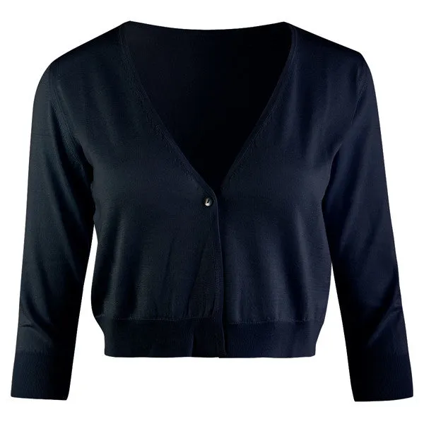 1 Button Cotton & Silk Cropped Cardigan in Navy