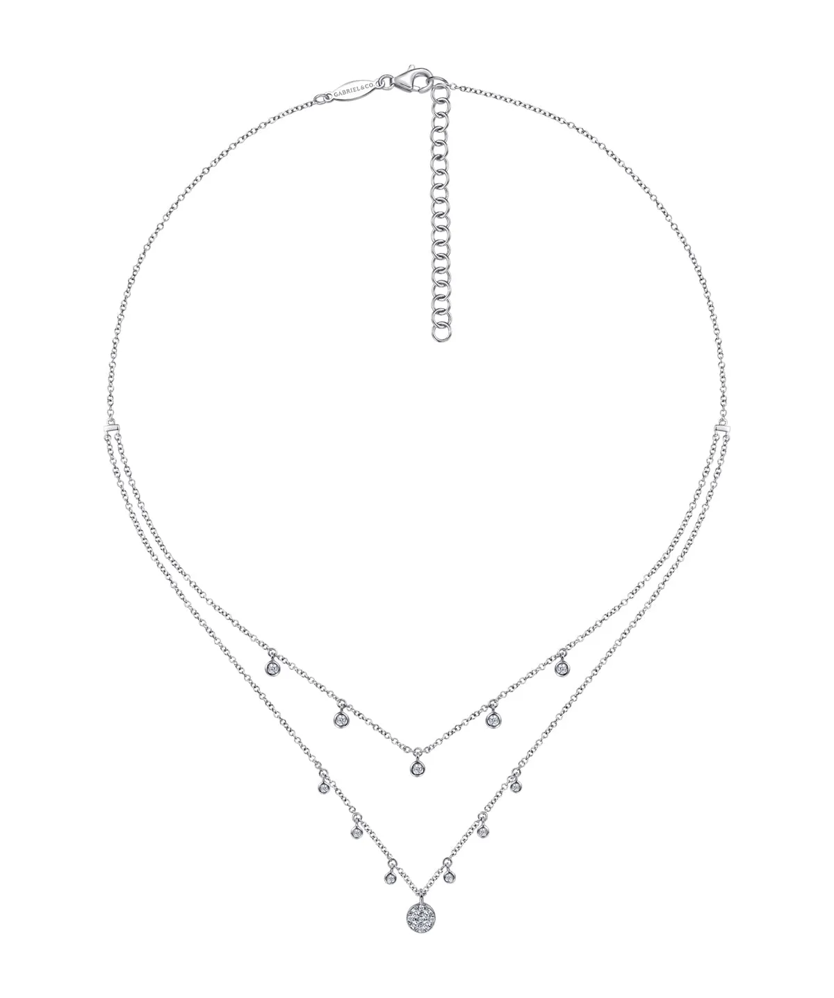 14k White Gold Layered Diamond Charm Drop Necklace