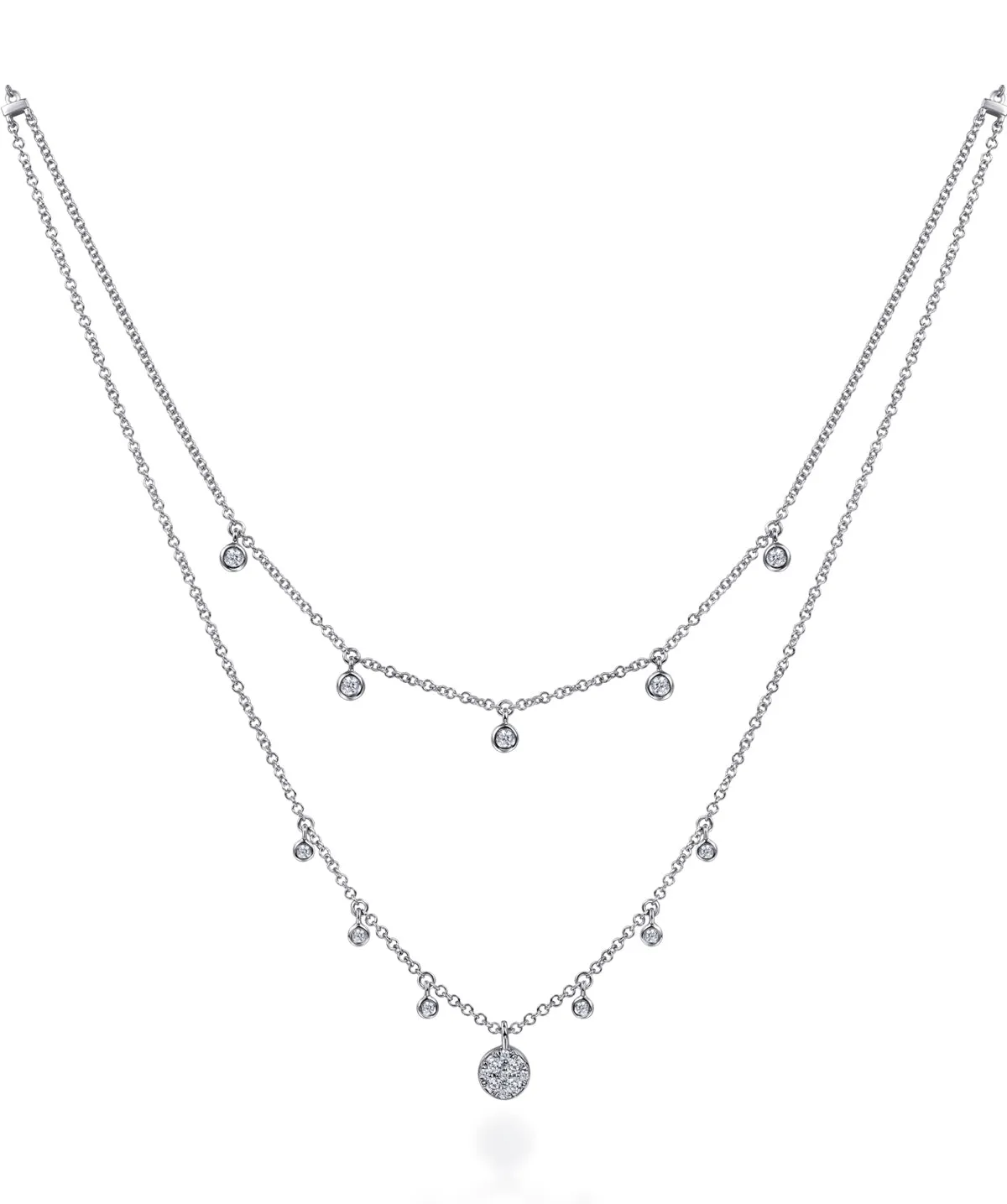 14k White Gold Layered Diamond Charm Drop Necklace