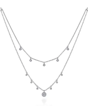 14k White Gold Layered Diamond Charm Drop Necklace