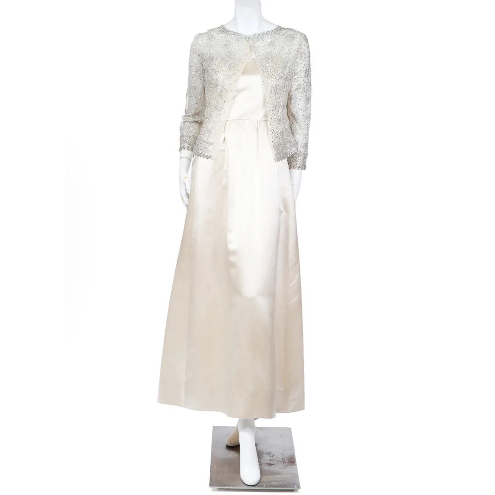 1960s Two-Piece Embellished Cardigan and Satin Dress