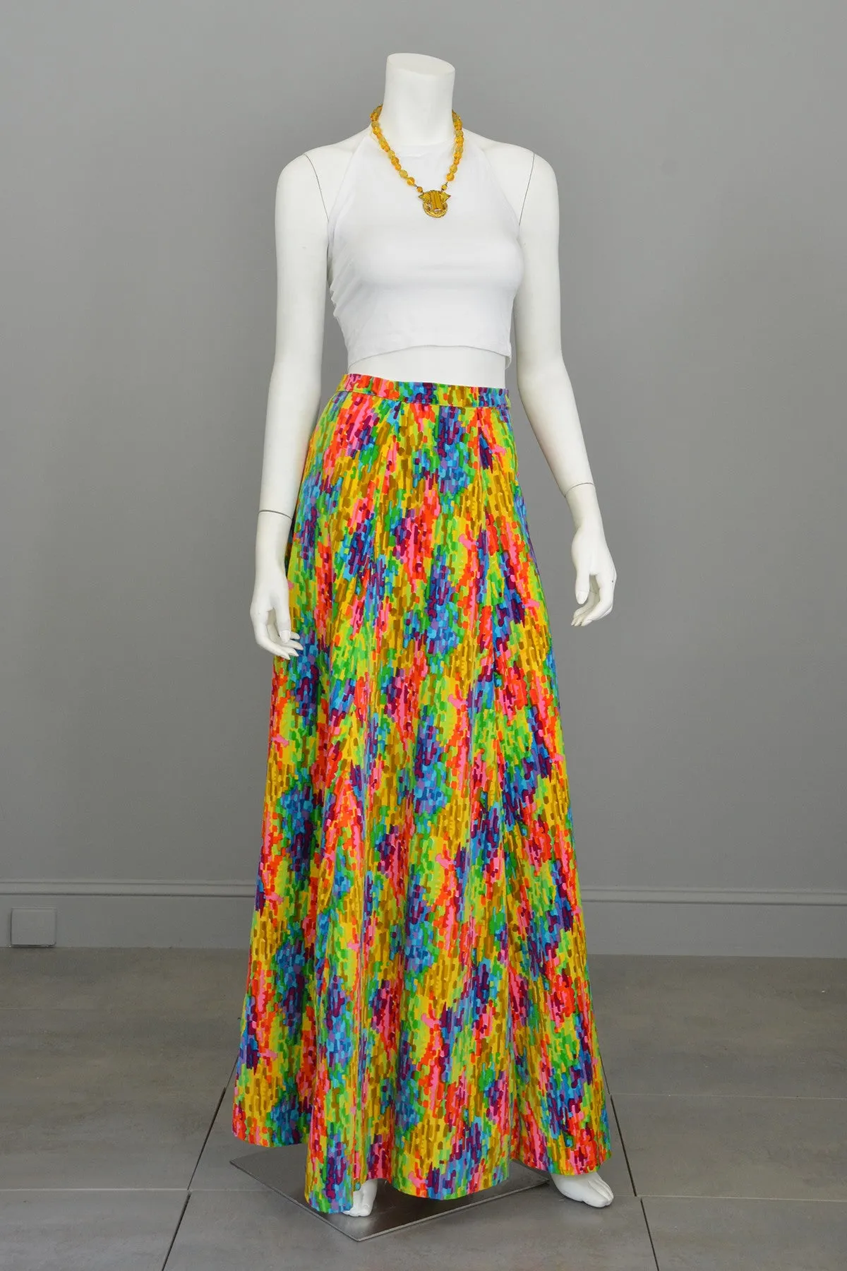 1970s Pixelated Rainbow Maxi Skirt