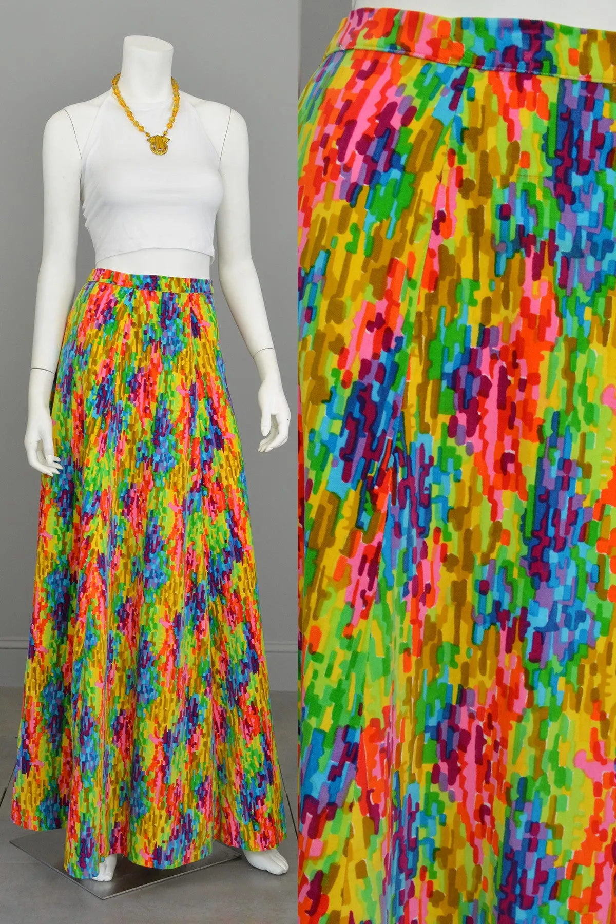 1970s Pixelated Rainbow Maxi Skirt