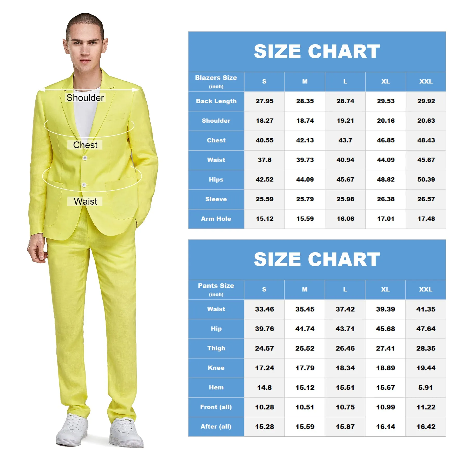 1PA1 Men's 100% Linen Yellow Jacket Trousers 2-Pieces Suit Set