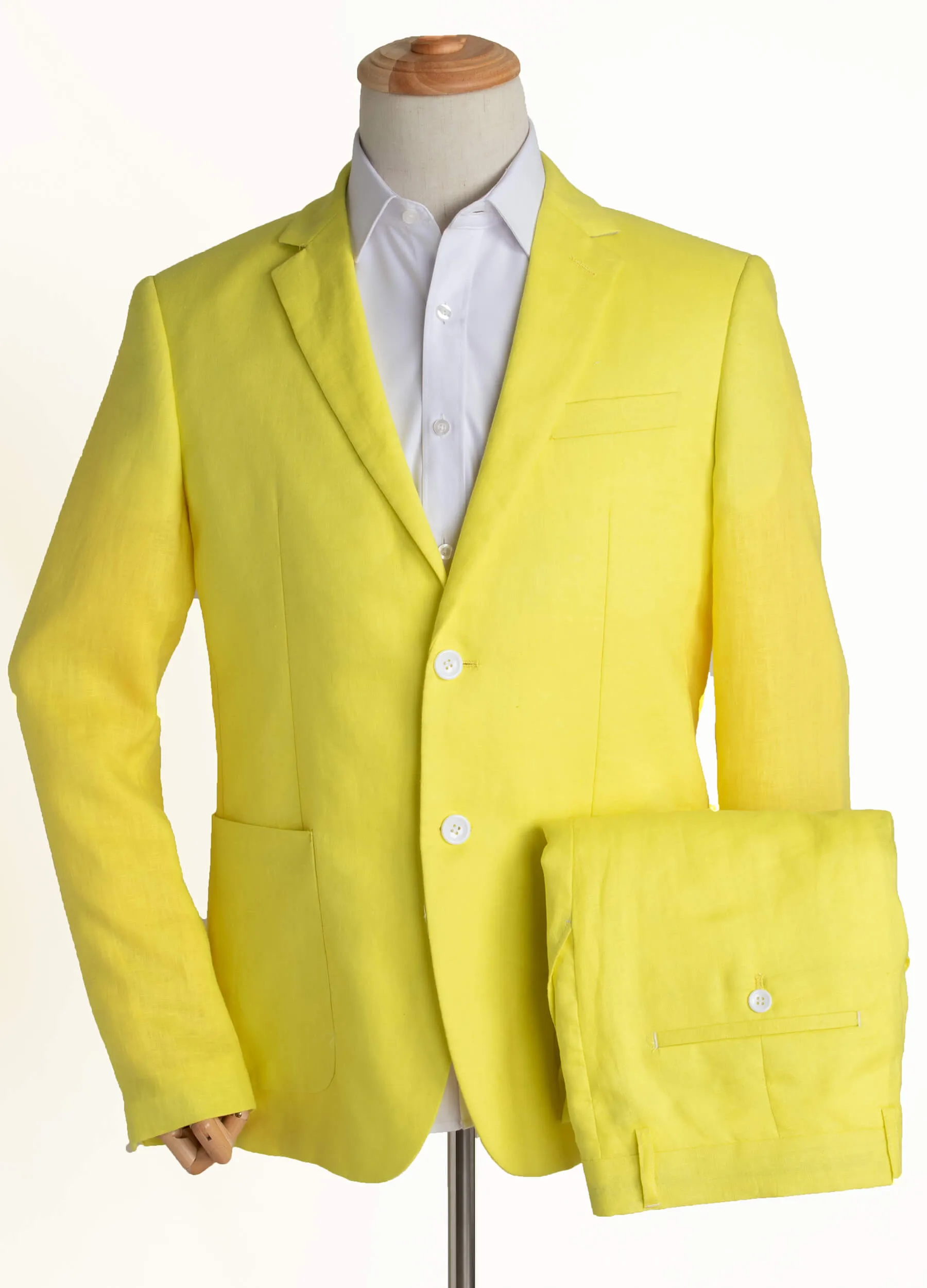 1PA1 Men's 100% Linen Yellow Jacket Trousers 2-Pieces Suit Set