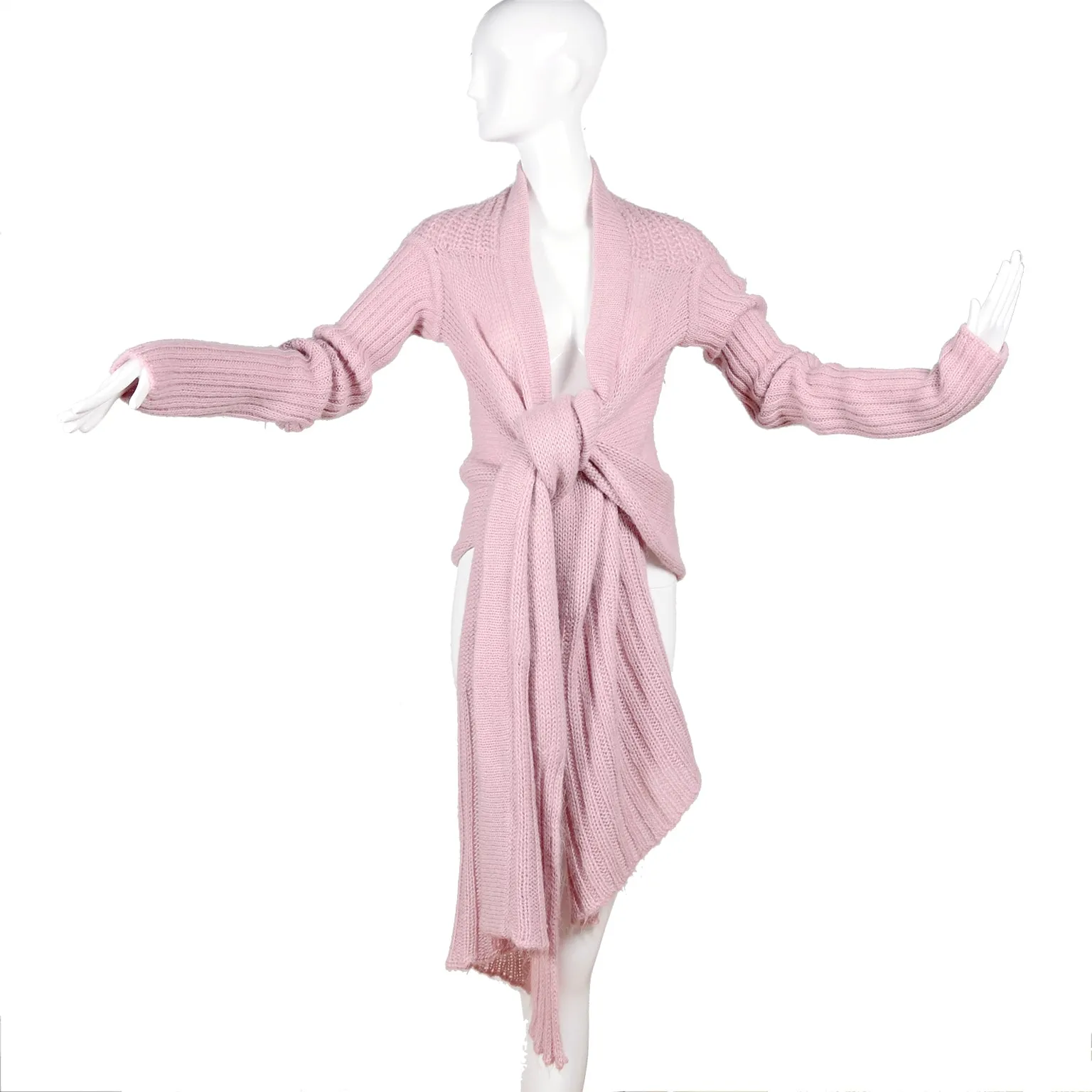 2003 Rick Owens Trucker Collection Pink Wool Wrap Cardigan Sweater