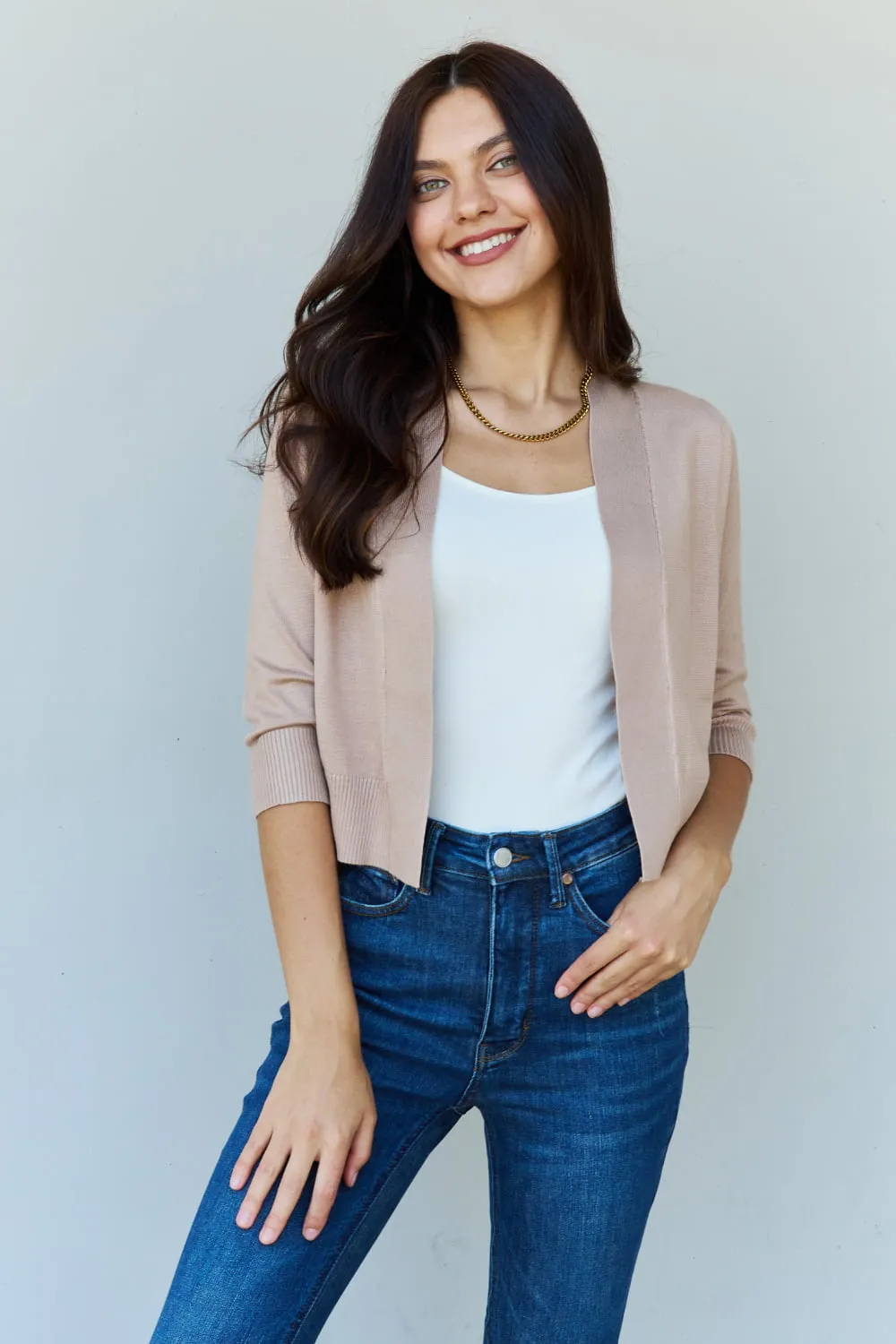 3/4 Sleeve Ribbed Cropped Cardigan