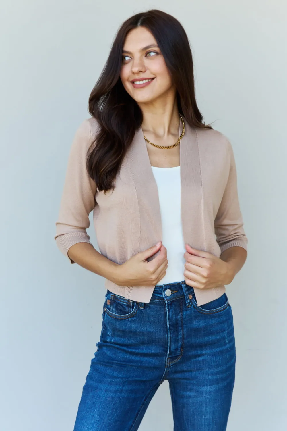 3/4 Sleeve Ribbed Cropped Cardigan