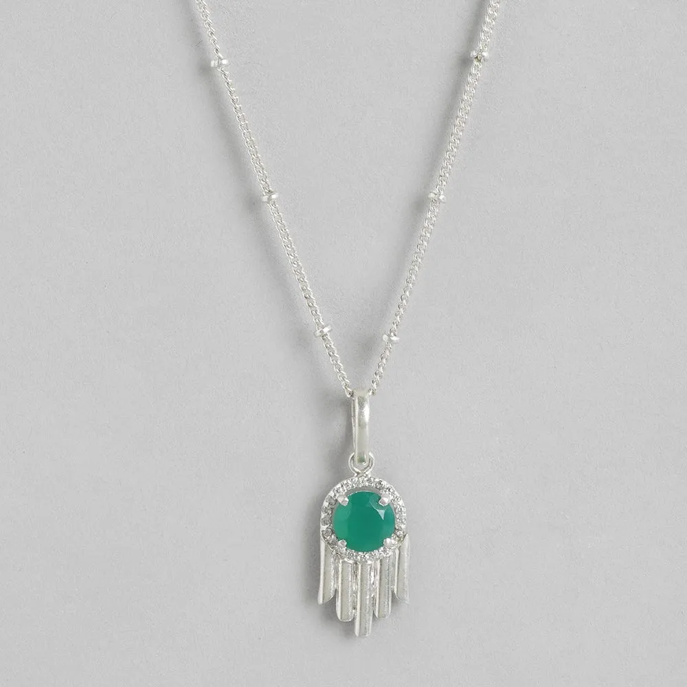 92.5 Silver Green Hamsa Necklace