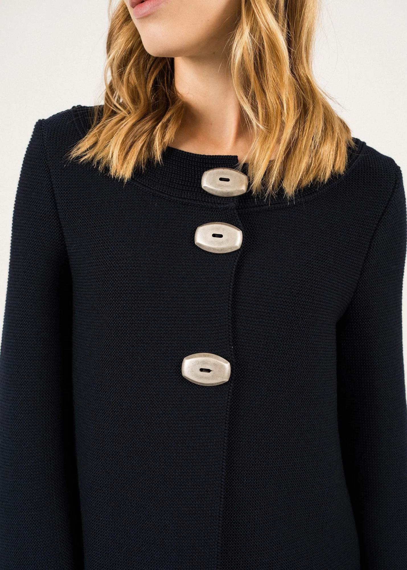 Adrets Réédit wool jacket - in garter stitch, with large buttons (NAVY)