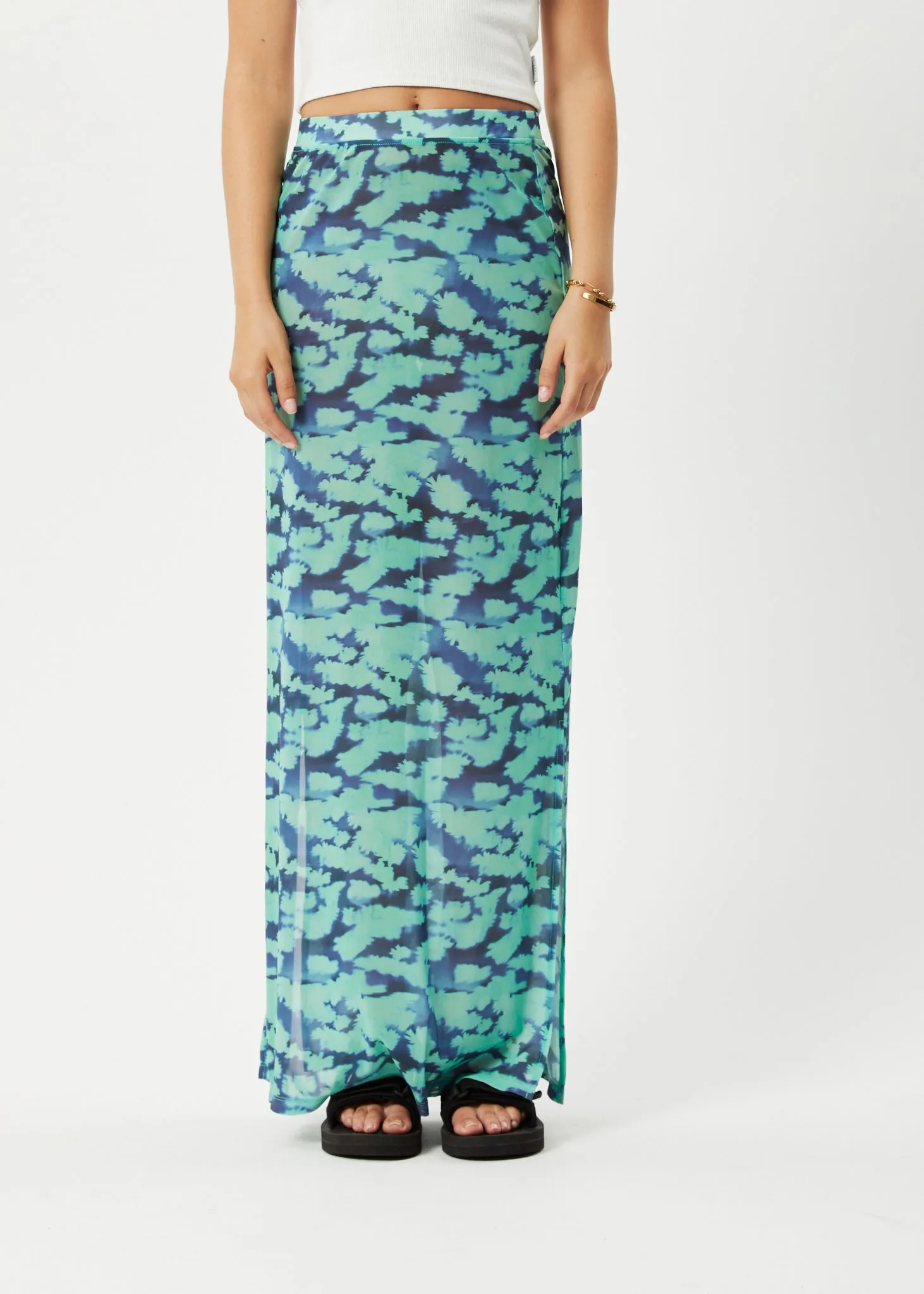 AFENDS Womens Liquid - Sheer Maxi Skirt - Jade Floral