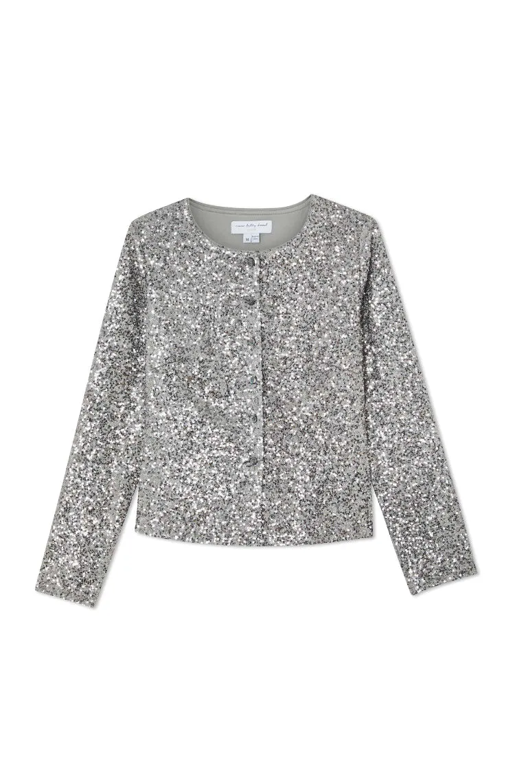 Alexa Sequin Cardigan - Gunmetal Silver