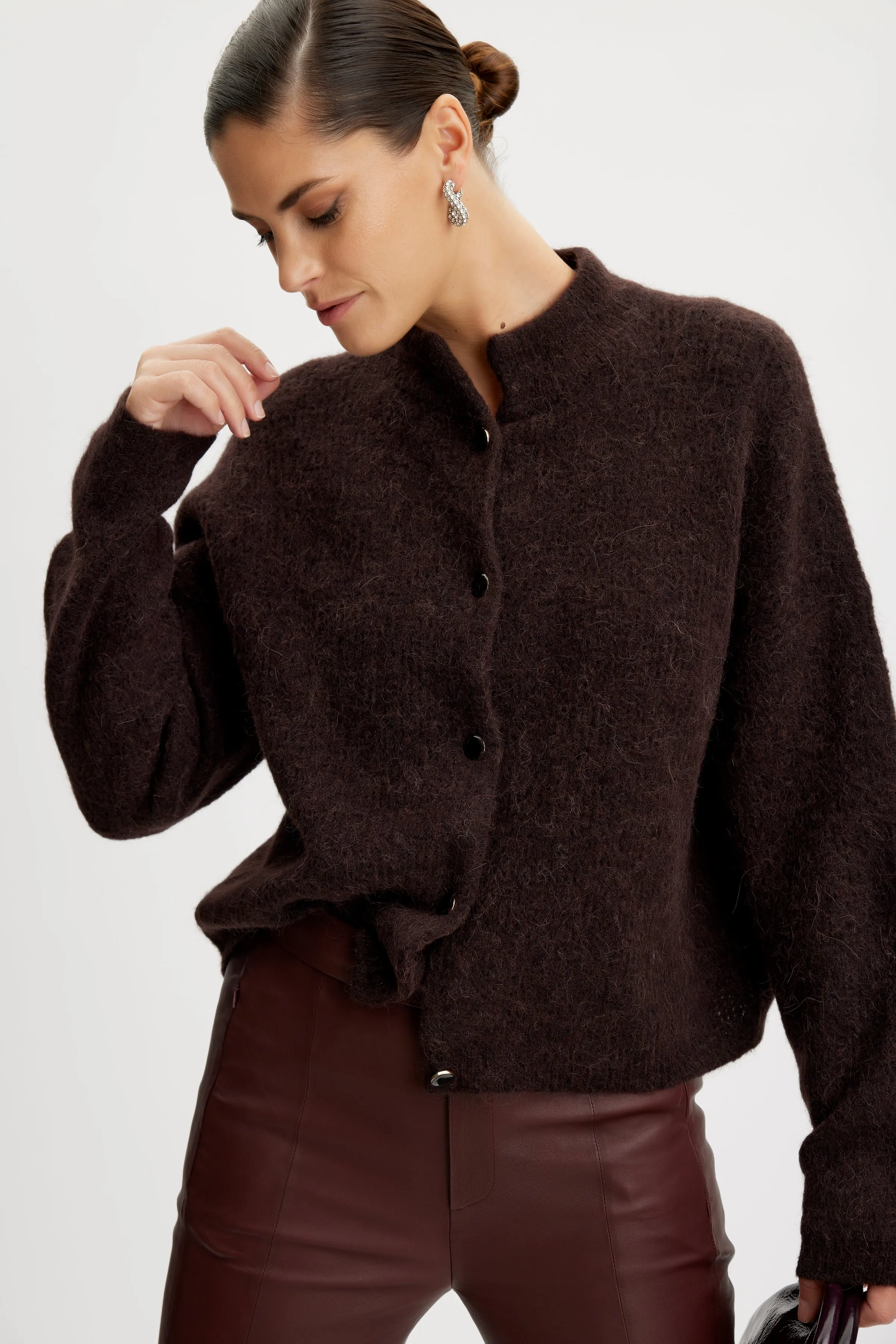 AlphaGZ Short Cardigan - Deep Brown Melange