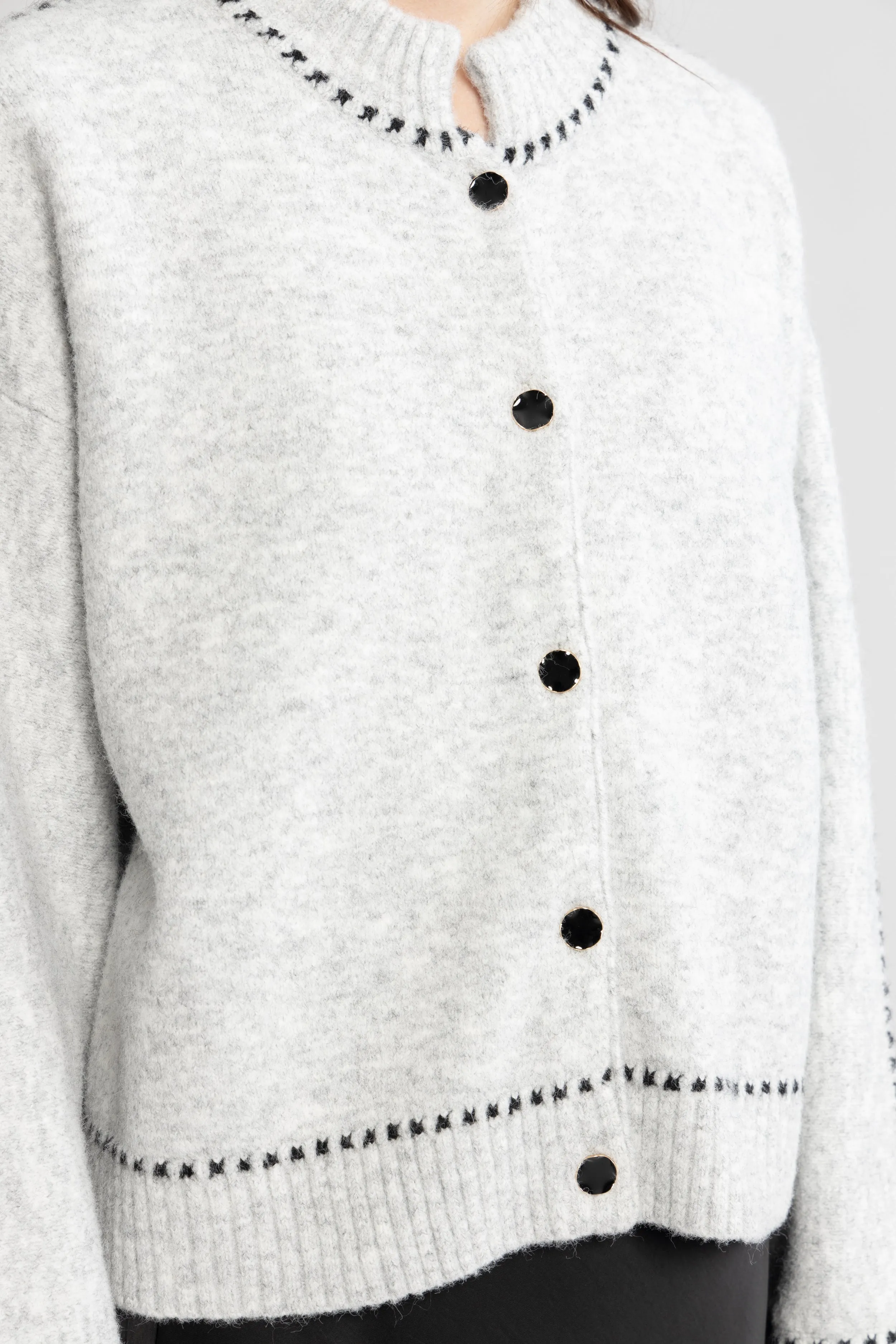 Amalie Stitch Cardigan - Light Grey Melange