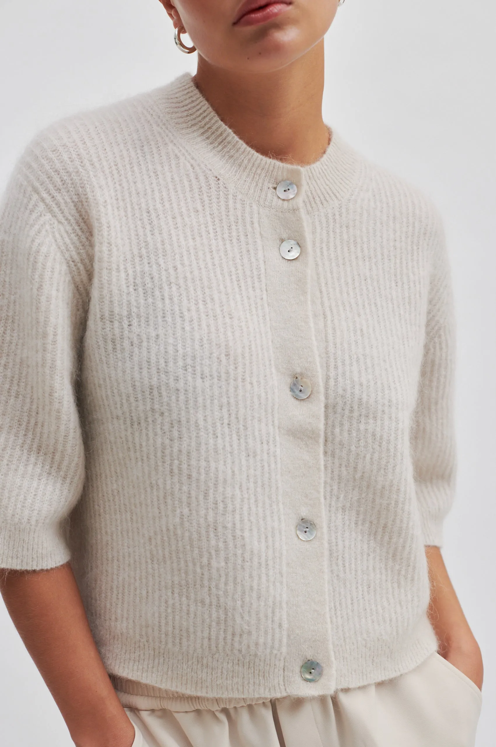 Andrea Knit Rib Cardigan - Pumice Stone