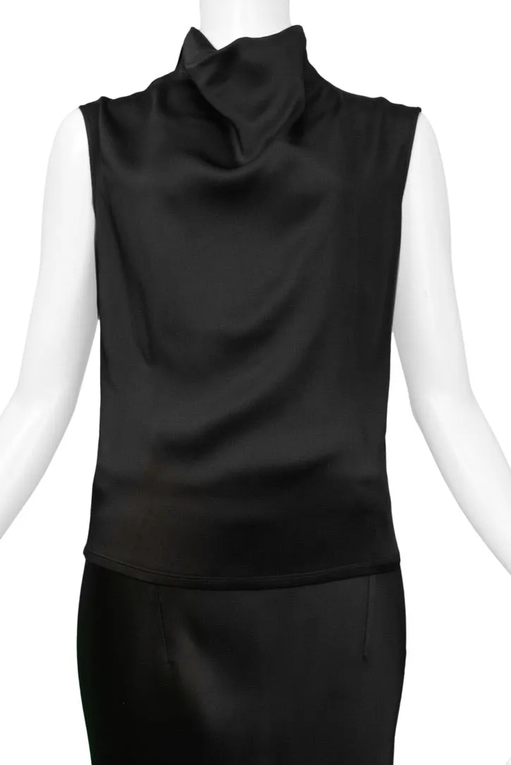 ANN DEMEULEMEESTER BLACK SATIN TOP & SKIRT ENSEMBLE