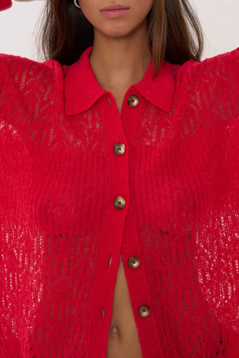 ARAÑITA COLLARED CARDIGAN IN RED