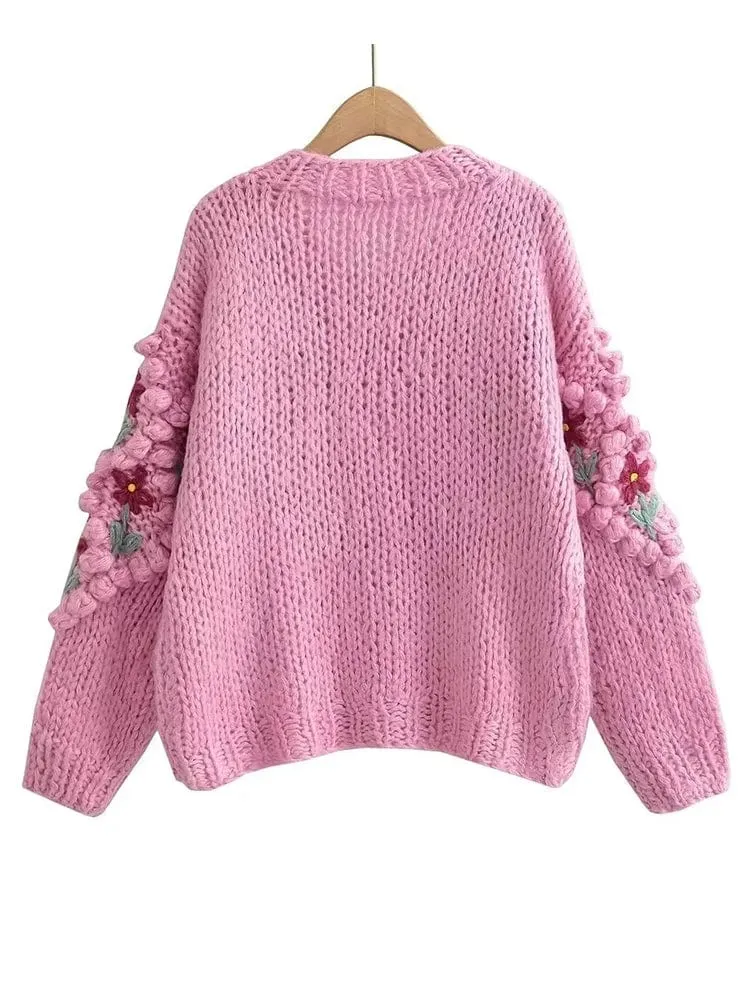 Artemis Chunky Knit Floral Cardigan