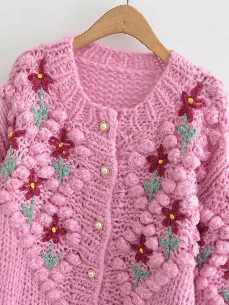 Artemis Chunky Knit Floral Cardigan