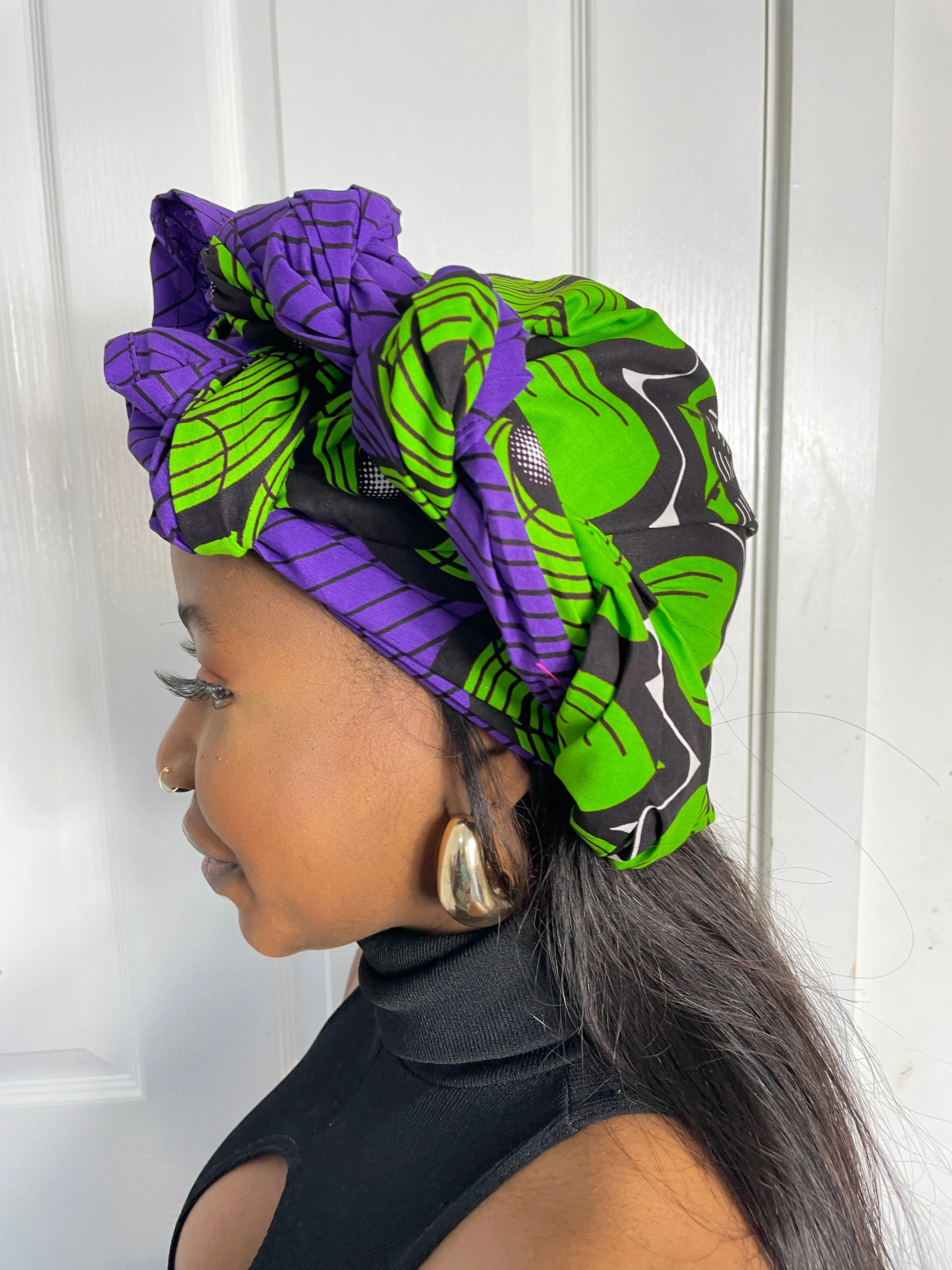 ASA Green and Purple Ankara Headwrap/Scarf