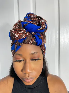 Ashlynn Blue and Brown Ankara Headwrap/Scarf