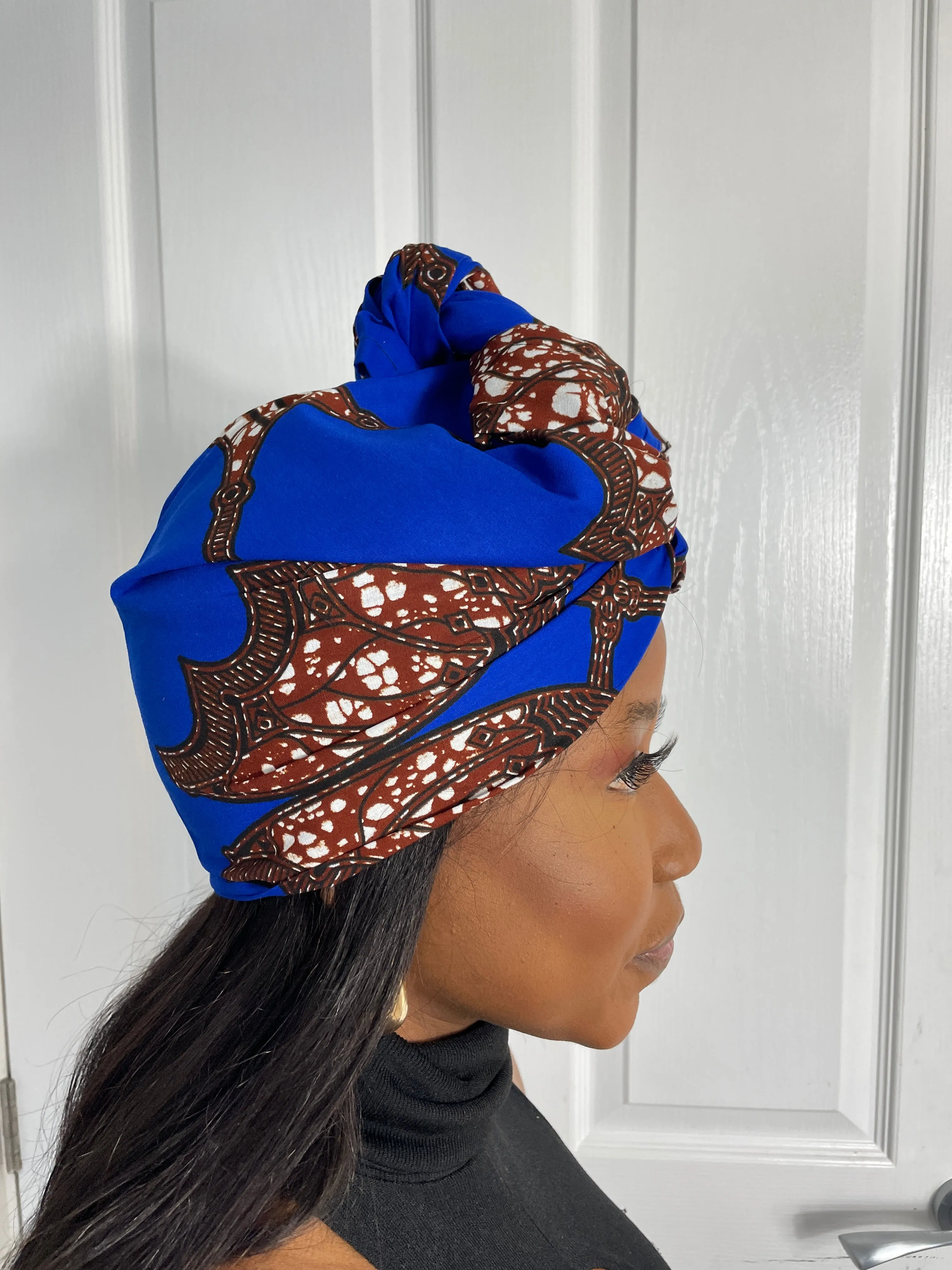 Ashlynn Blue and Brown Ankara Headwrap/Scarf