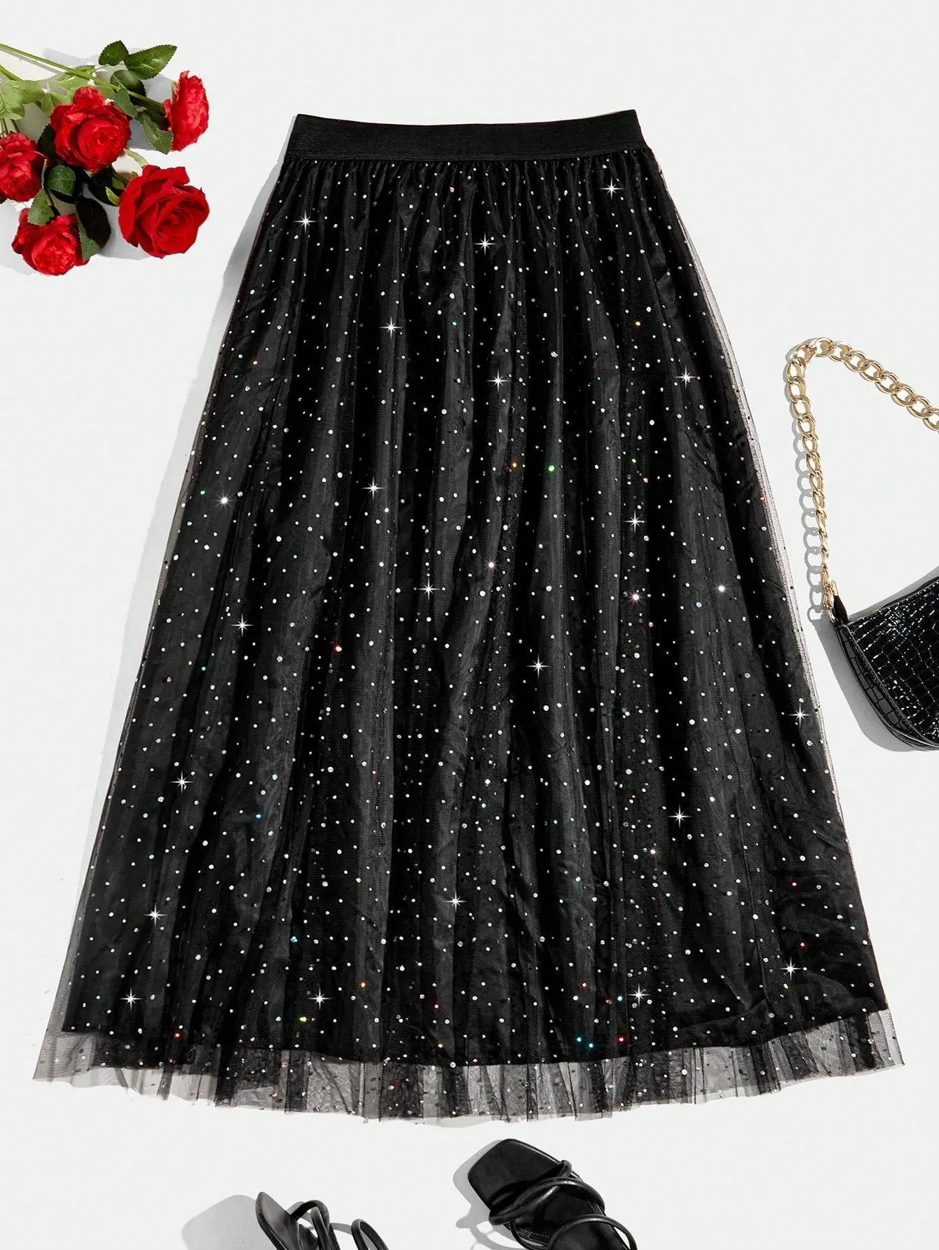 BAE Plus Size Glittery Mesh Skirt