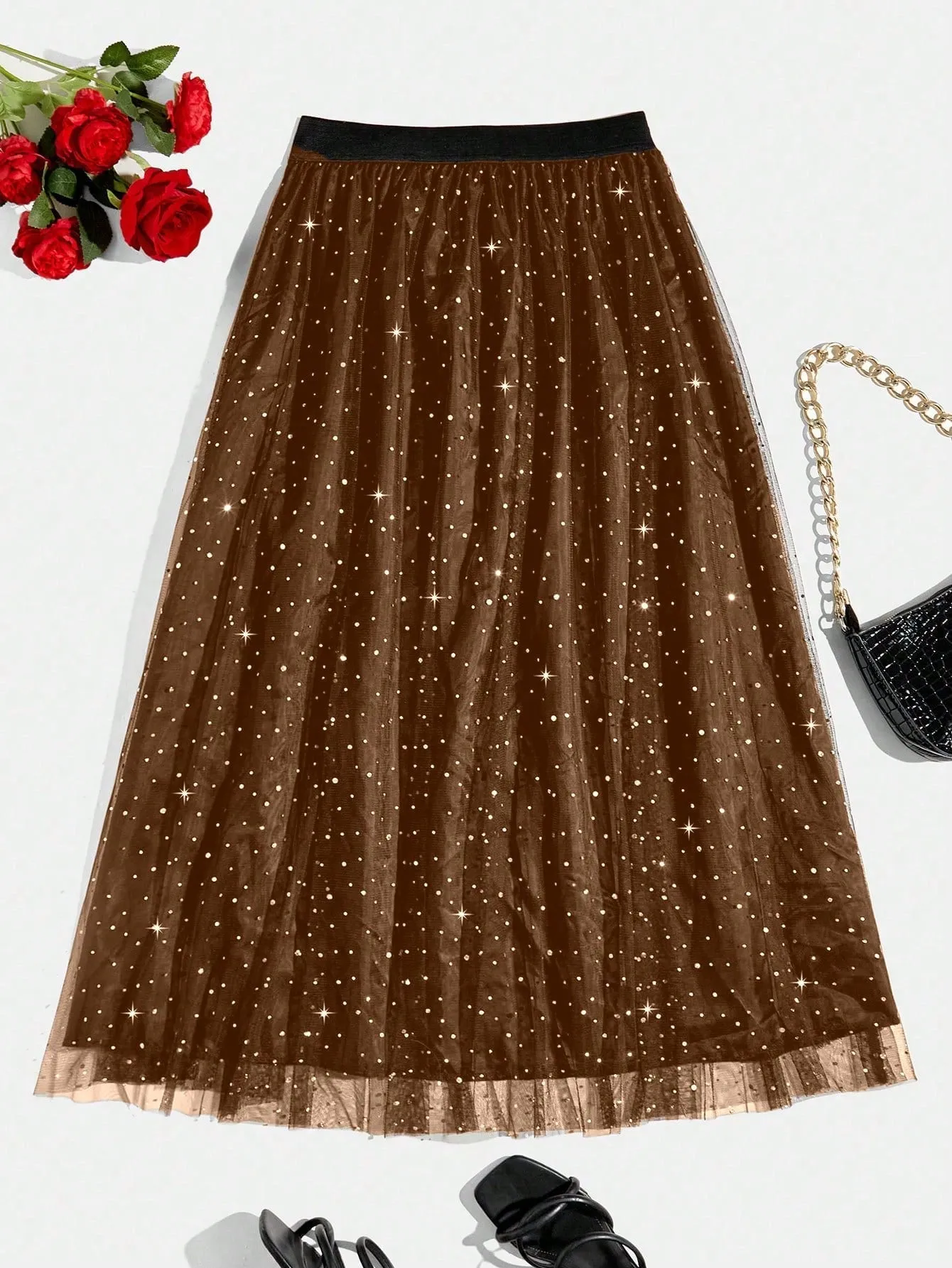 BAE Plus Size Glittery Mesh Skirt