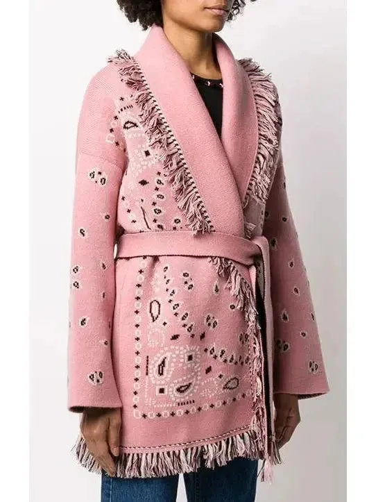 Bandana Jacquard Long Cardigan, Pink