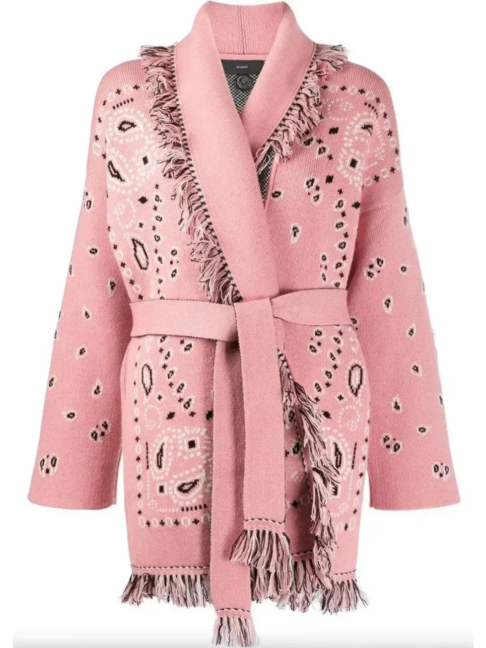 Bandana Jacquard Long Cardigan, Pink