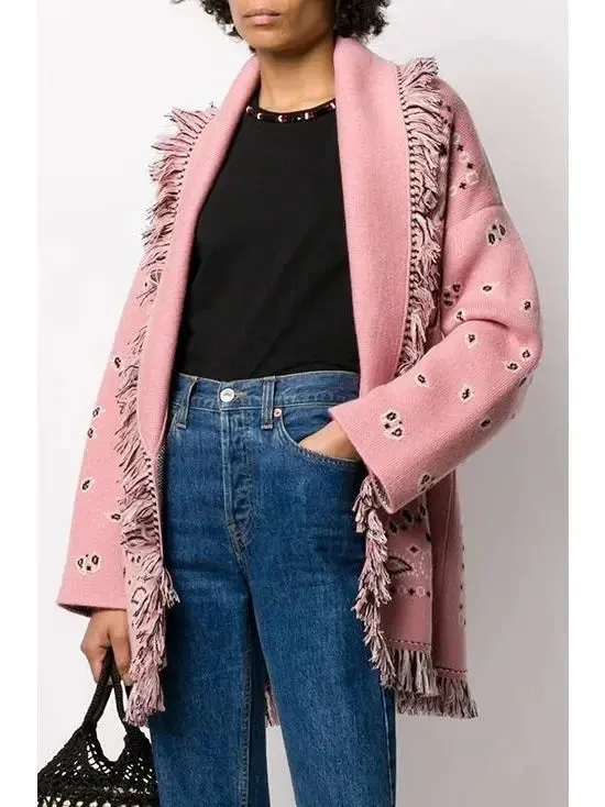 Bandana Jacquard Long Cardigan, Pink