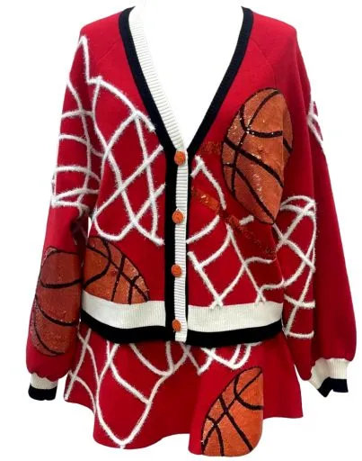 Basketball Net Button Up Cardigan - Red