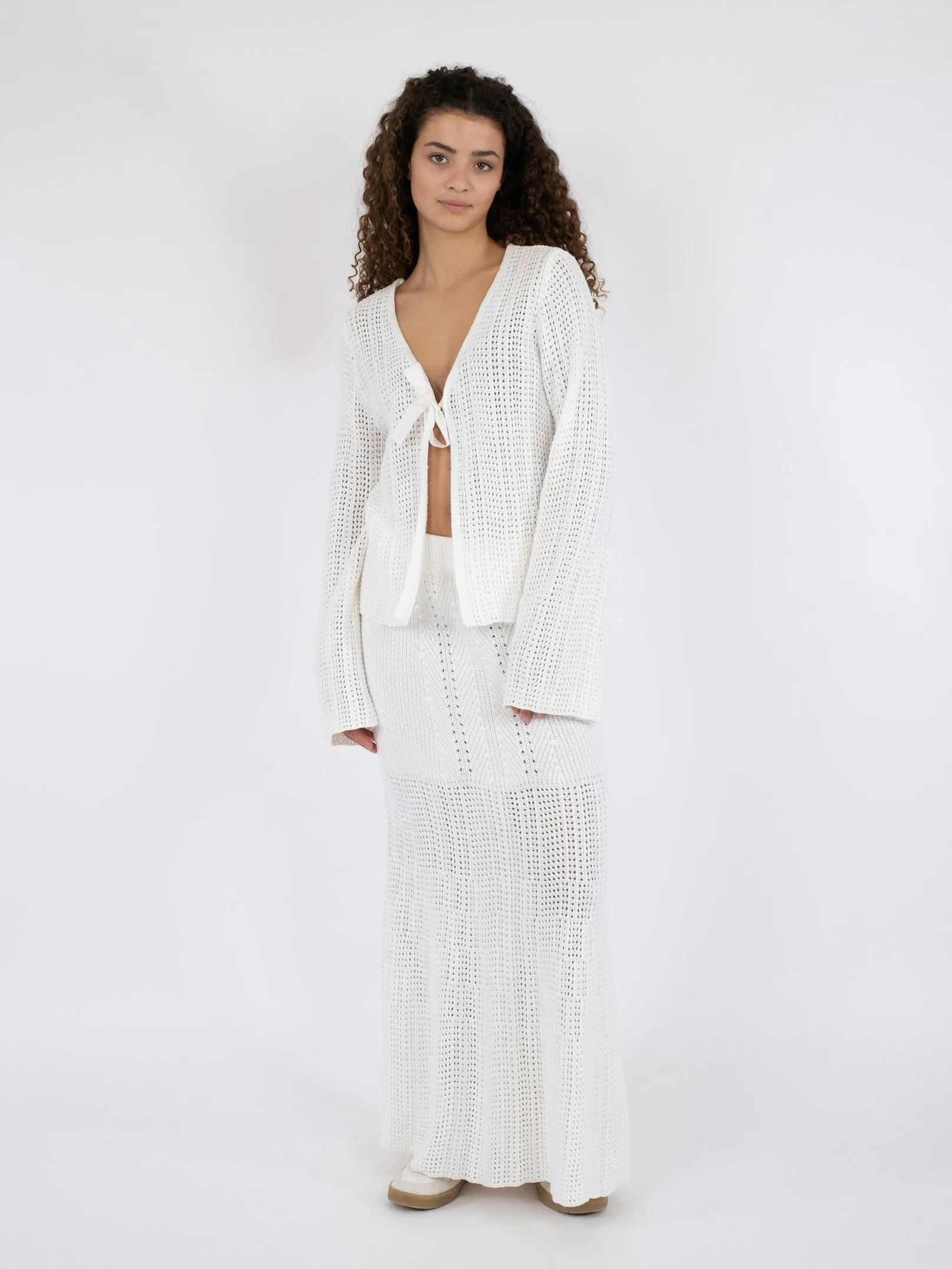 Bates Crochet Knit Cardigan - White