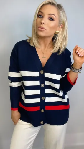 BELLA STRIPE CARDIGAN - NAVY