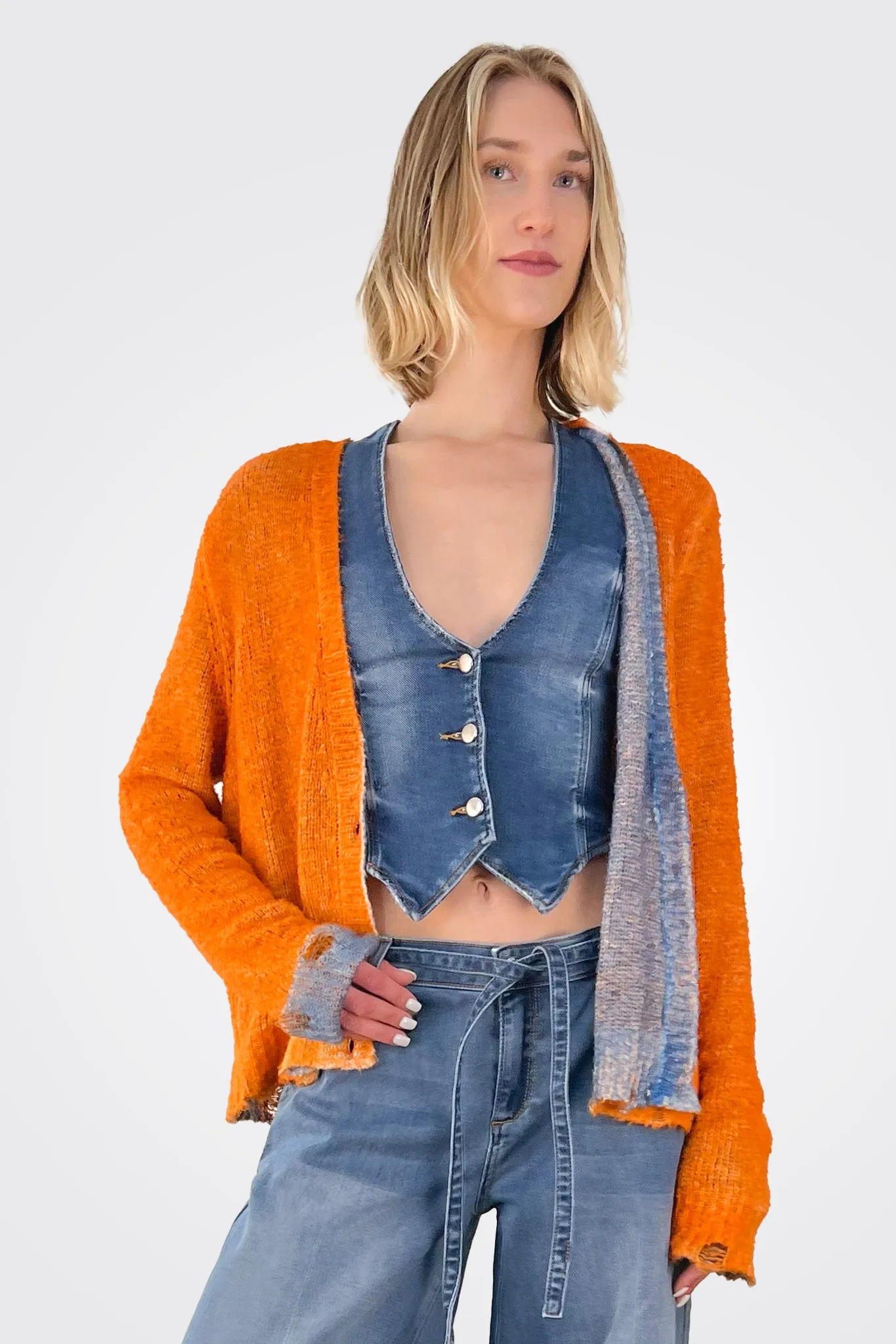 Bi Color Cardigan - Orange / Blue