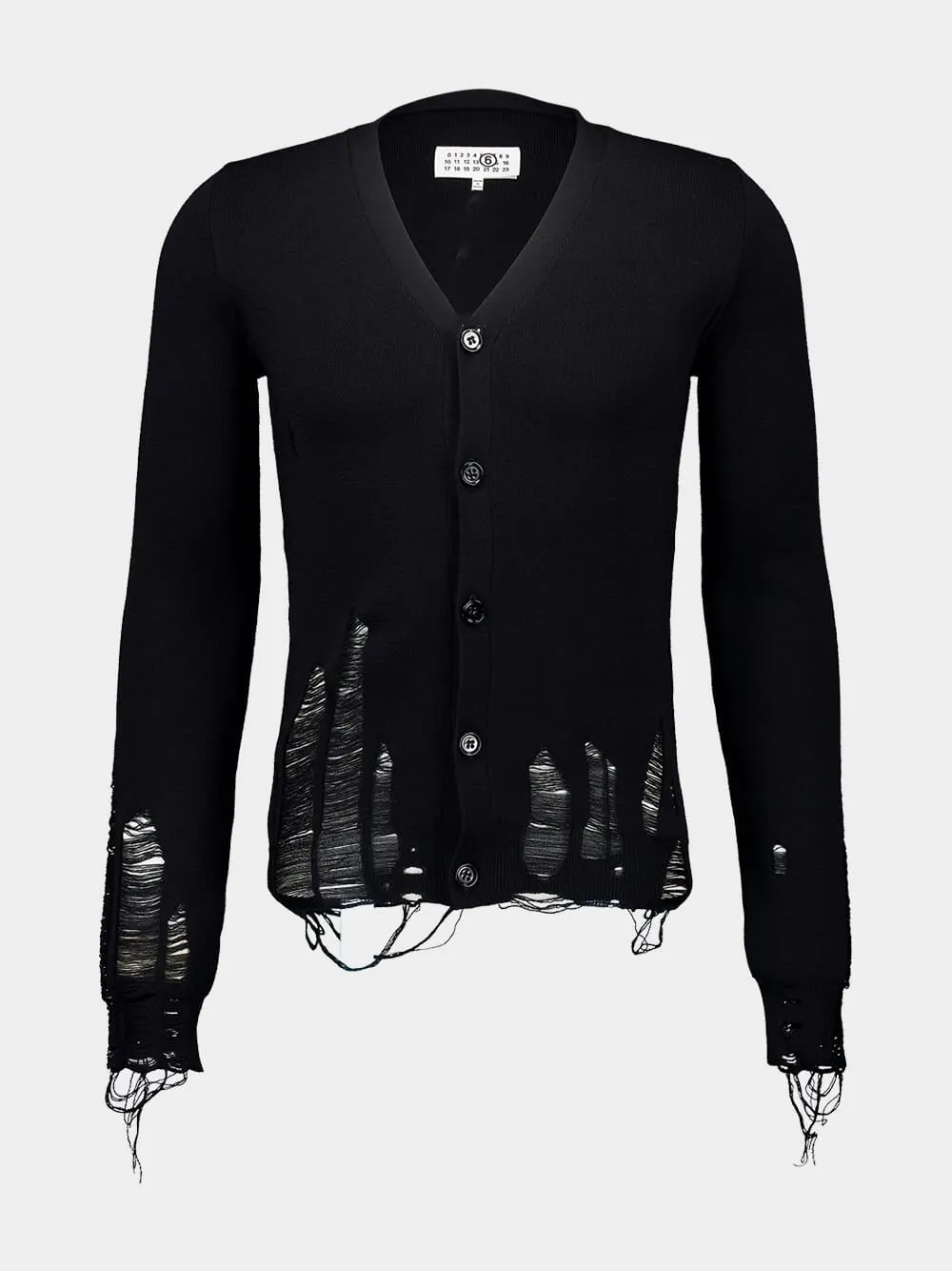 Black Distressed Virgin Wool Cardigan