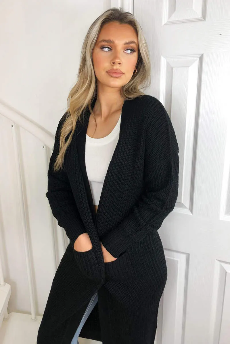 Black Longline Knitted Cardigan