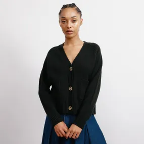 Black Relaxed V Neck Cardigan