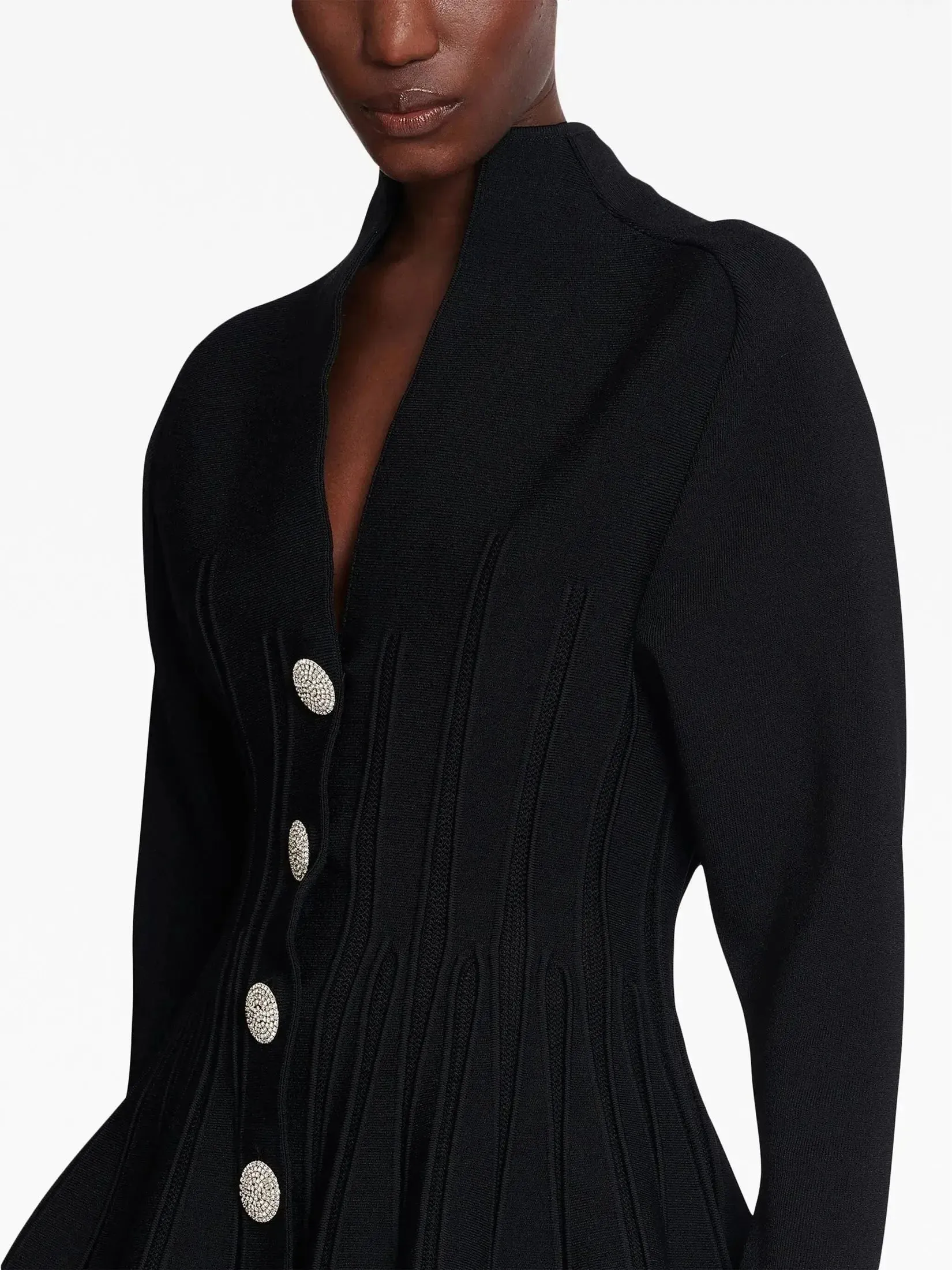 Black Ribbed Knit Peplum Cardigan