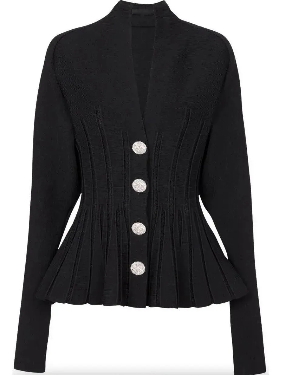 Black Ribbed Knit Peplum Cardigan