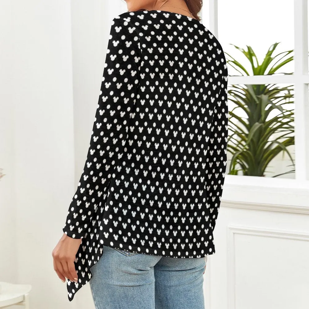 Black With White Mickey Polka Dots Women's Short Cardigan