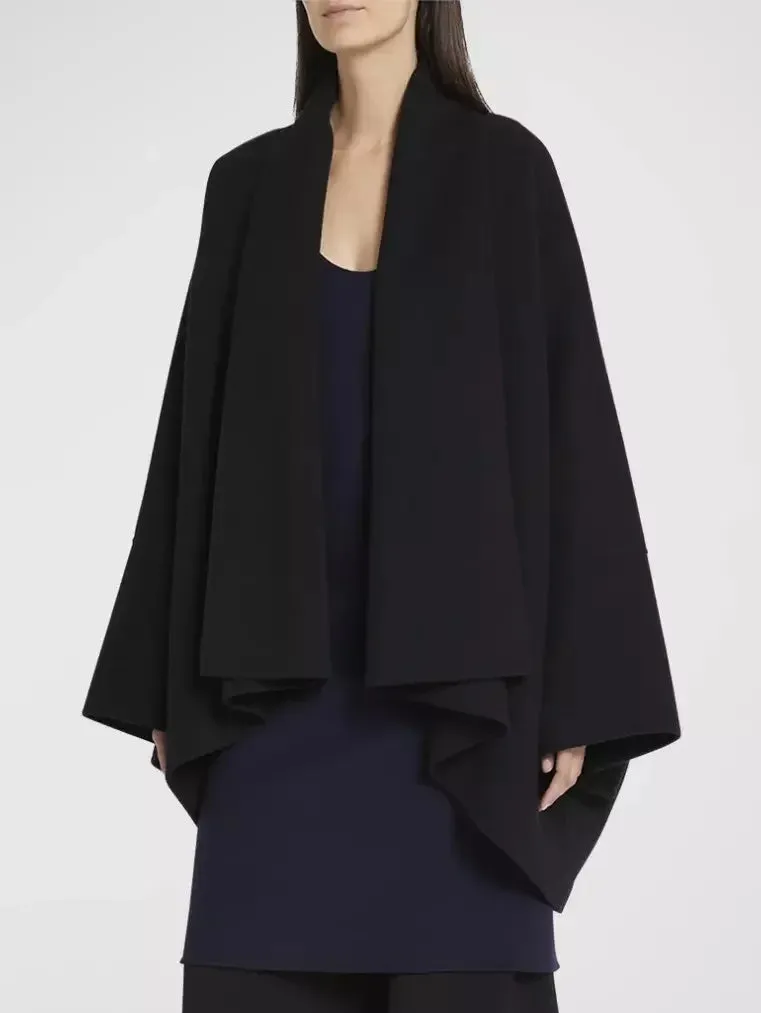 Black Wool Open Shawl Cardigan Jacket