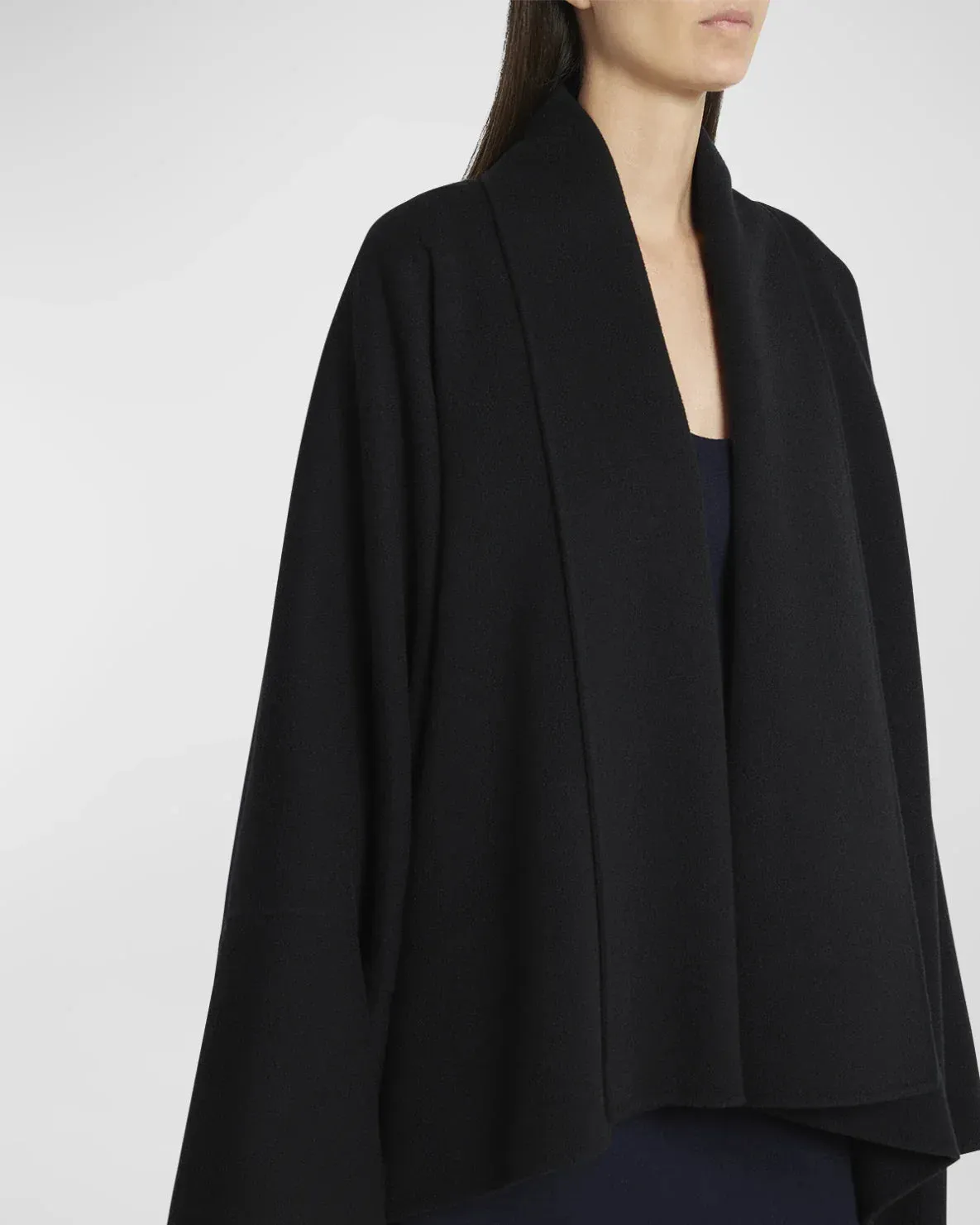 Black Wool Open Shawl Cardigan Jacket