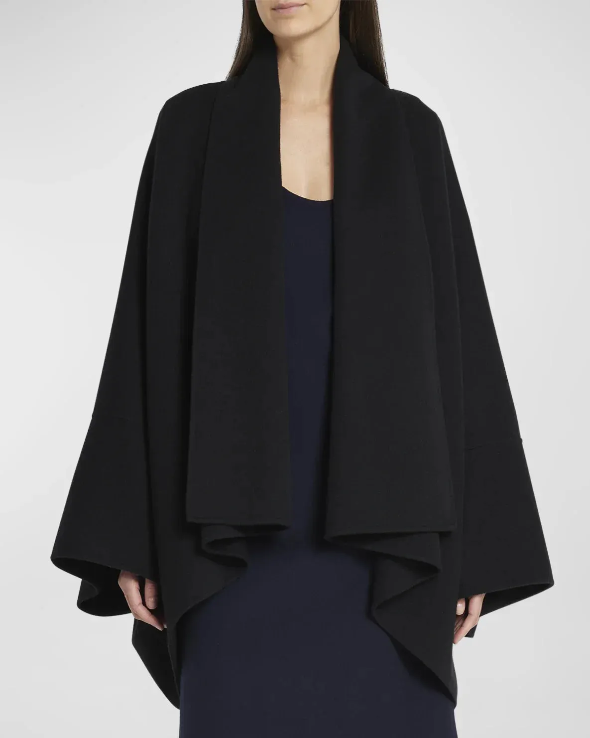 Black Wool Open Shawl Cardigan Jacket