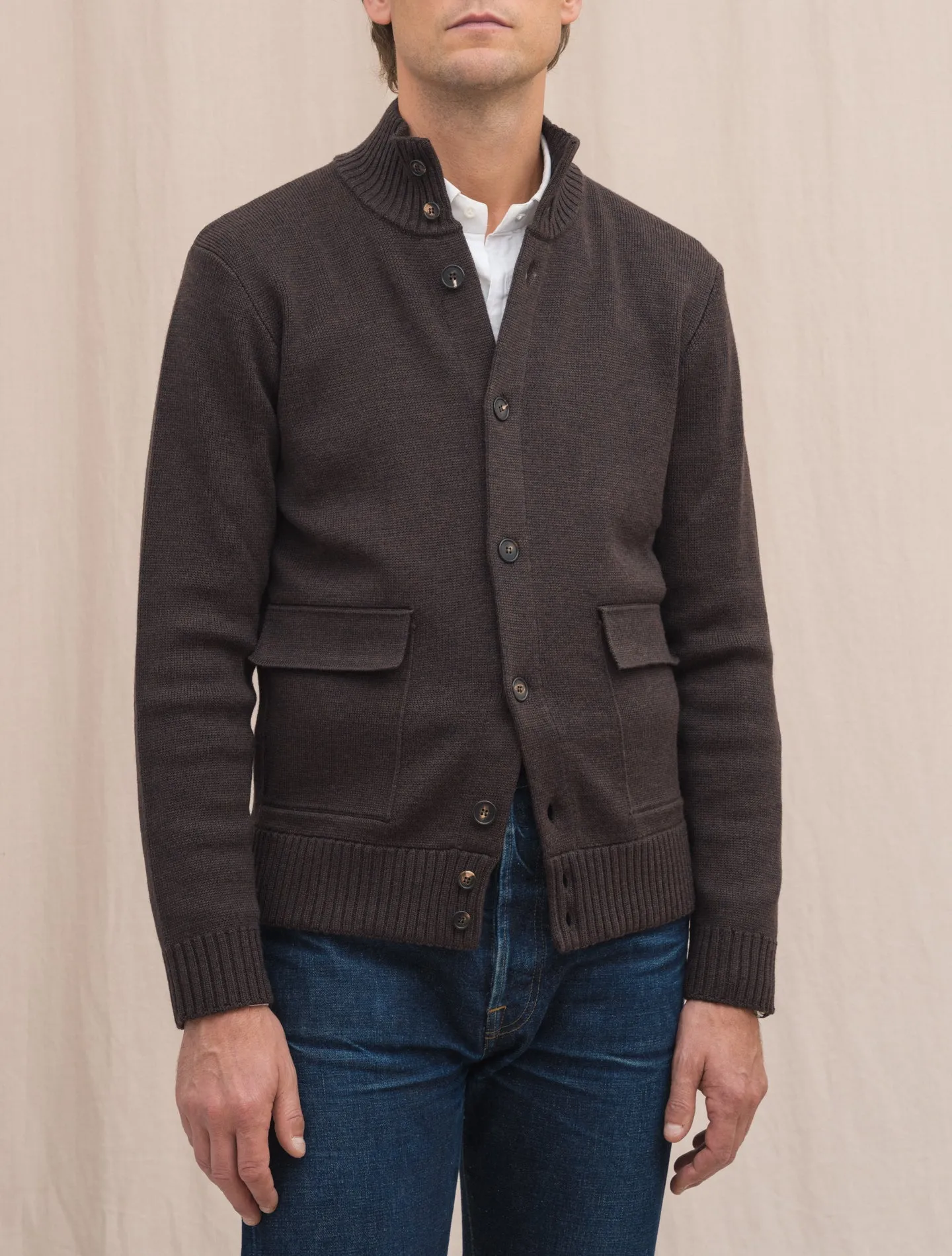 Brera Heavy Knitted Merino Wool Cardigan Brown