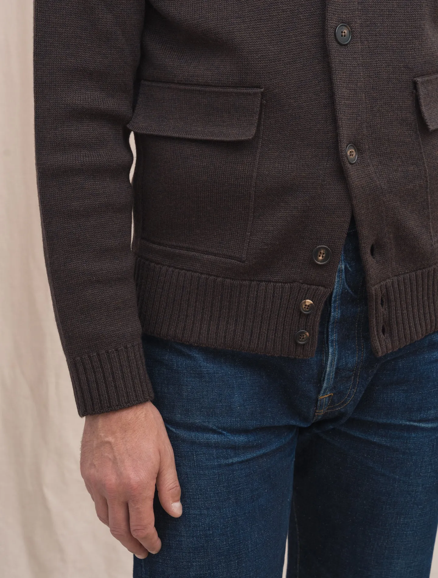 Brera Heavy Knitted Merino Wool Cardigan Brown