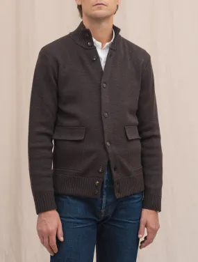 Brera Heavy Knitted Merino Wool Cardigan Brown