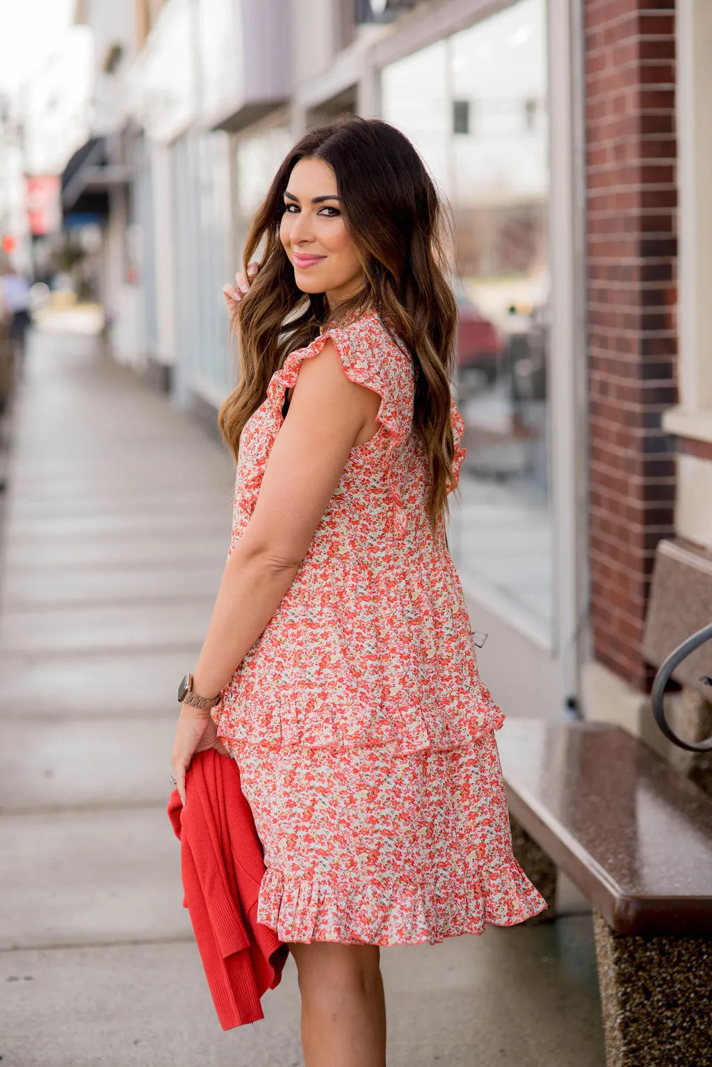 Bright Blooms Ruffle Accents Dress